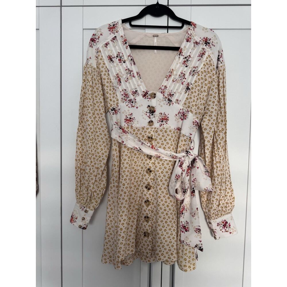 Free People Wonderland Floral Mini Dress S Puff Sleeve Cottagecore Prairie Boho - Picture 2 of 9